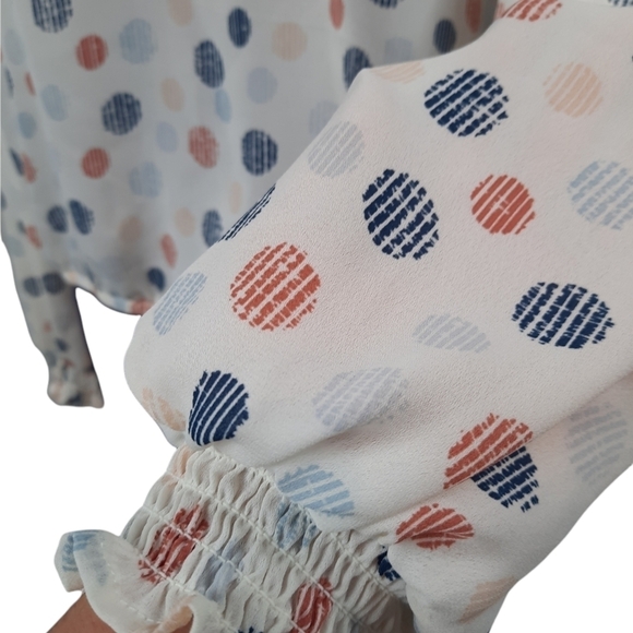 June & Hudson V-neck Ruffle Peasant Blouse Geometric Size Medium Women's - Picture 4 of 8